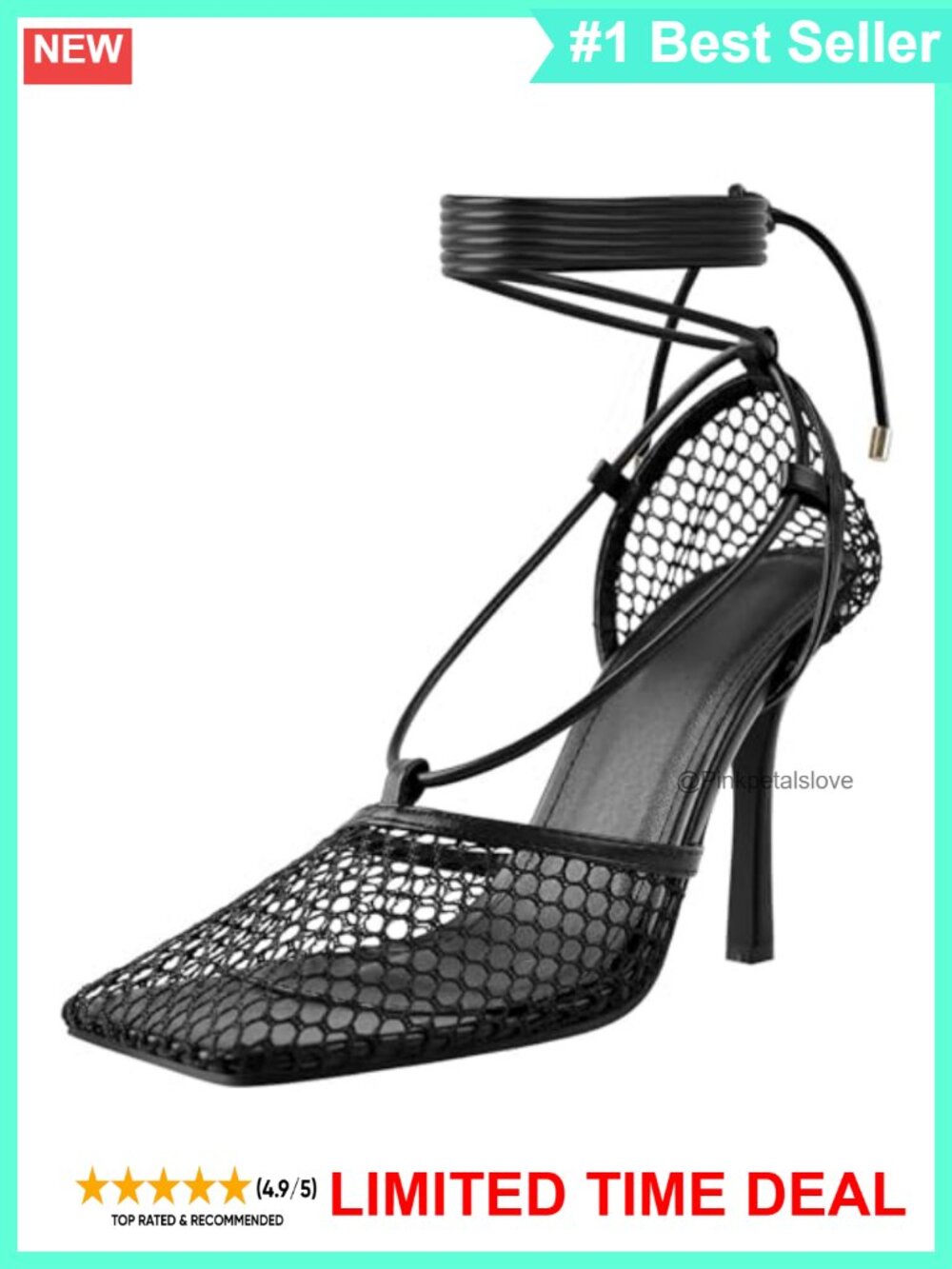 Mesh Heels for Women Square Toe Strappy Lace Up Stiletto High Heel Sandals
